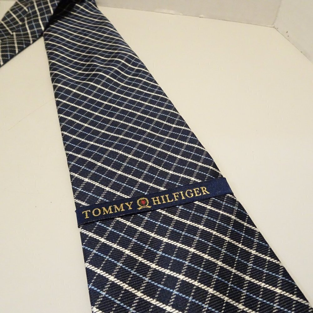 Tommy Hilfiger Silk Blue Cream Diamond Check NEW Made USA Preppy